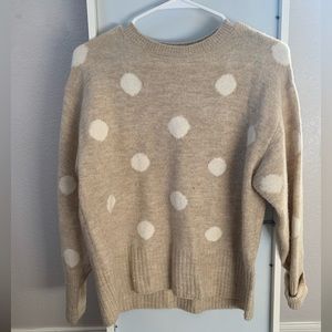 H&M Neutral Tan/White Polka Dot Crewneck Sweater Size Small